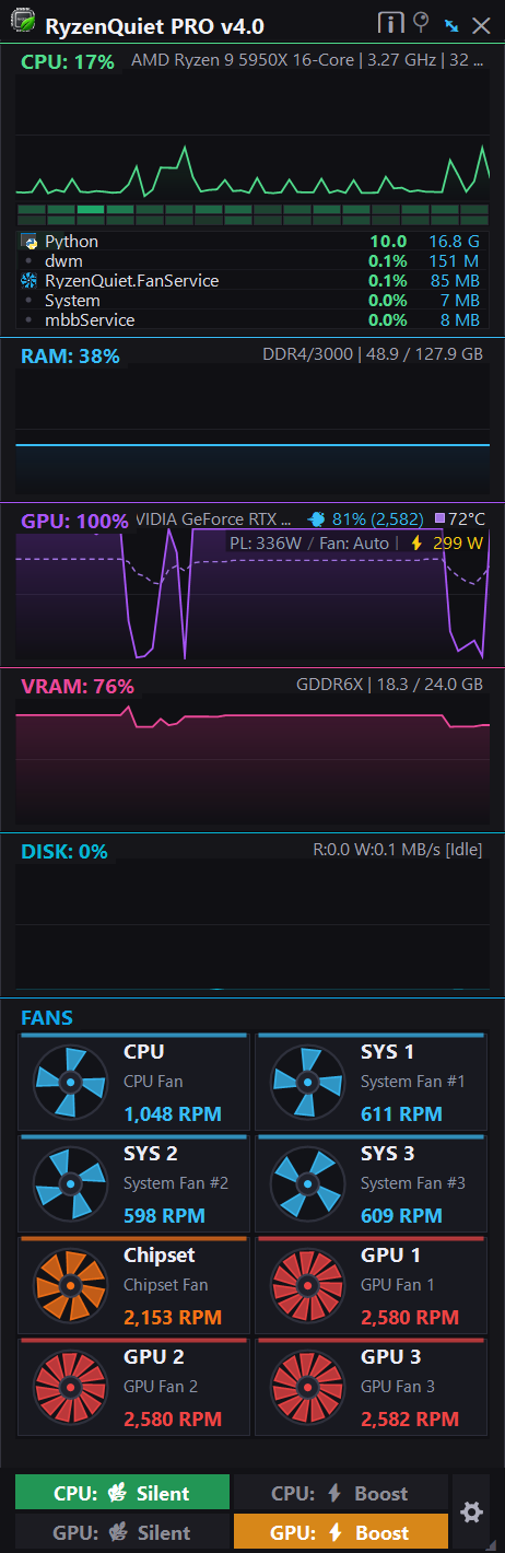 RyzenQuiet PRO v4.0 Dashboard Preview